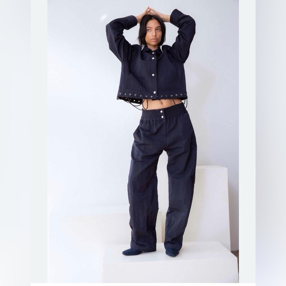 Nomia midnight cargo pants with elastic waist lightweight quiet luxury baggy 90s